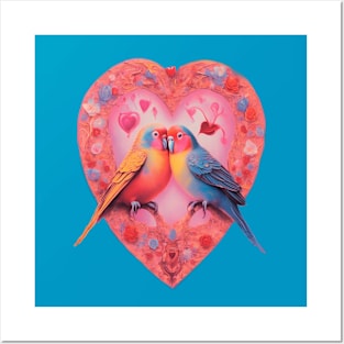 Valentines love birds in a heart Posters and Art